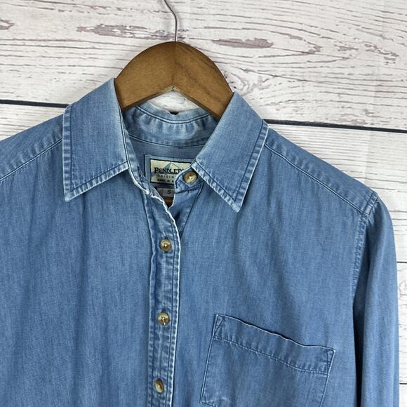 Pendleton Shirt Womens Small Blue Vintage Chambray Denim Button Country Patch - Picture 5 of 12